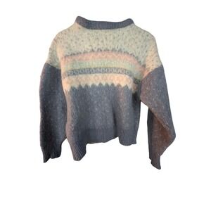 Samband of Iceland Vintage Wool Fair Isle Sweater Blue Pink Kids Medium